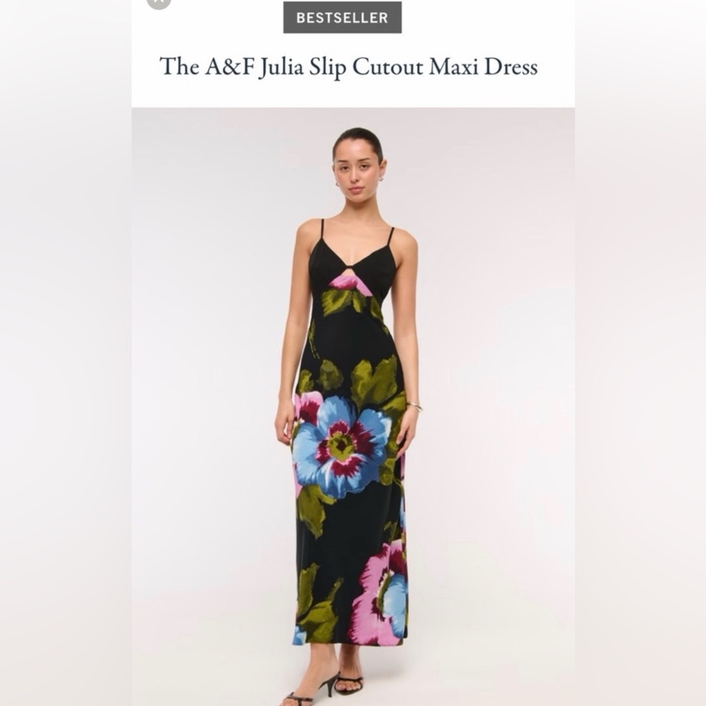 Abercrombie & Fitch Black Maxi Slip Dress with Blue, Pink & Green Floral Print